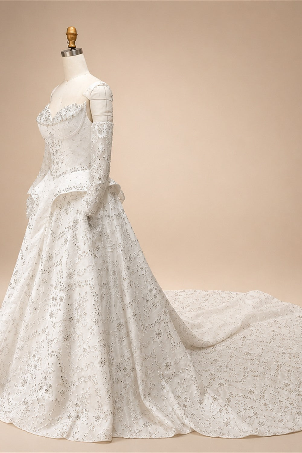 Luxury Off Shoulder Beaded Ball Gown Wedding Dress ZP181