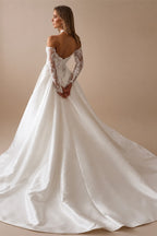 Customized Lace For Sweetheart And 3/4 Sleeve A-Line Satin Skirt Wedding Dress Backless Zipper Bridal Gown Robe De Mariée