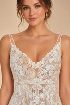 Spaghetti Straps Mermaid Wedding Dresses Champagne Bride Dress