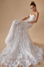 Loverxu Mermaid Sexy Wedding Dresses Strapless Long Sleeve Vestido De Novia Beading Appliques 3D Flowers Custom Made Bridal Gown