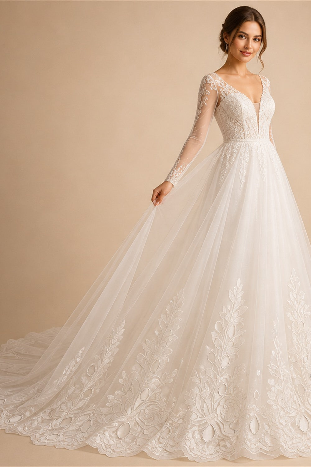 Spaghetti Strap Deep V Boho Wedding Dress Floral Lace Applique Tulle A Line Bridal Gowns Low Back Wedding Gowns Customized