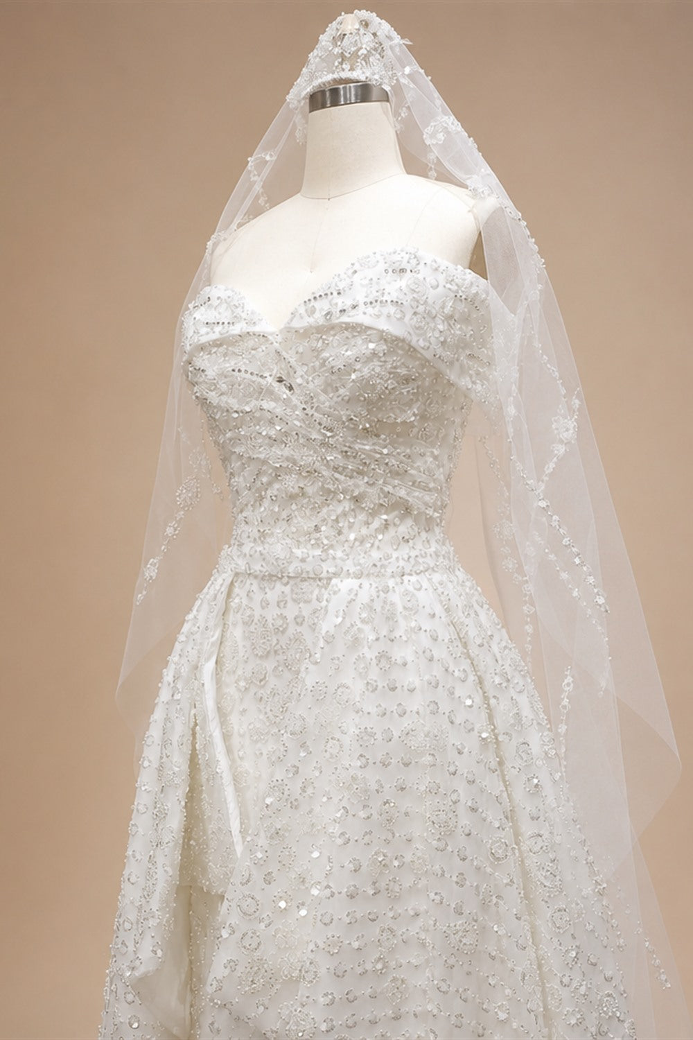 Luxury White Off-the-Shoulder Train Wedding Dress with Veil ZP153