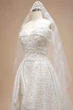 Luxury White Off-the-Shoulder Train Wedding Dress with Veil ZP153