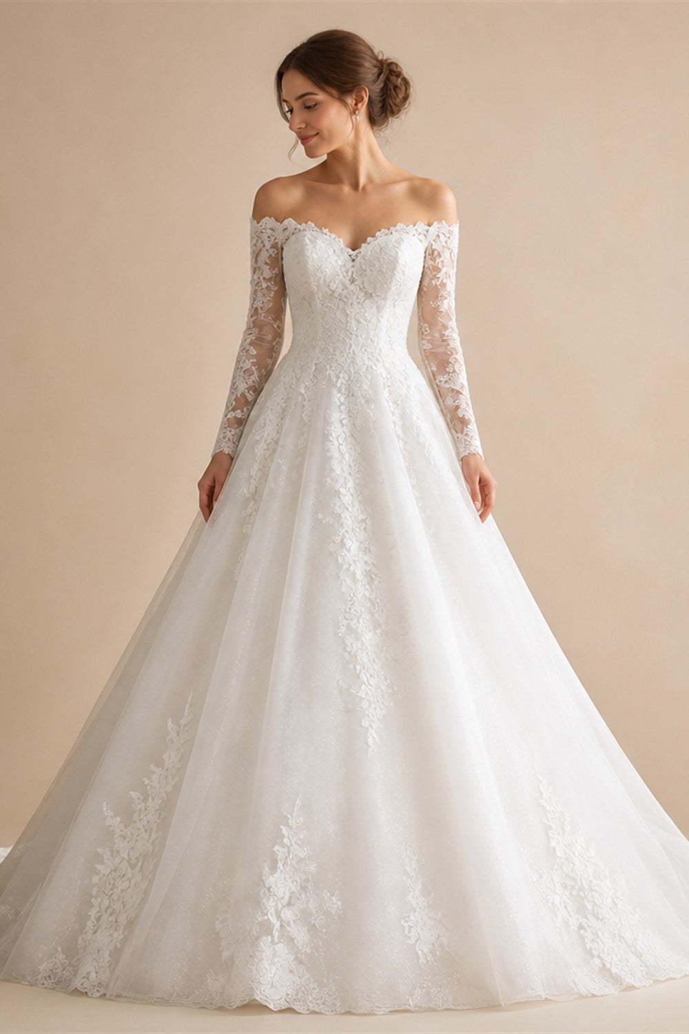 Luxury White Strapless 3D Floral Embroidery Train Wedding Dress ZP150