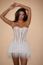 Kyoto Customized White Lace Tassel Mini Wedding Dress Strapless Sheath vestidos de noiva Lace-up Back After Party Dresses 2025