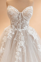 Custom Court Train Wedding Dress Featuring Tulle Lace Bodice Gown
