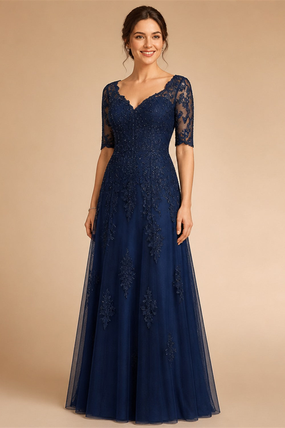 Luxury Custom A Line Wedding Dress Long Sleeve Lace Applique Chapel Train