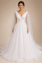 Customized Classic Deep V-neck Organza and Tulle Plus Size Wedding Dress Sexy Backless Court Bridal Gowns