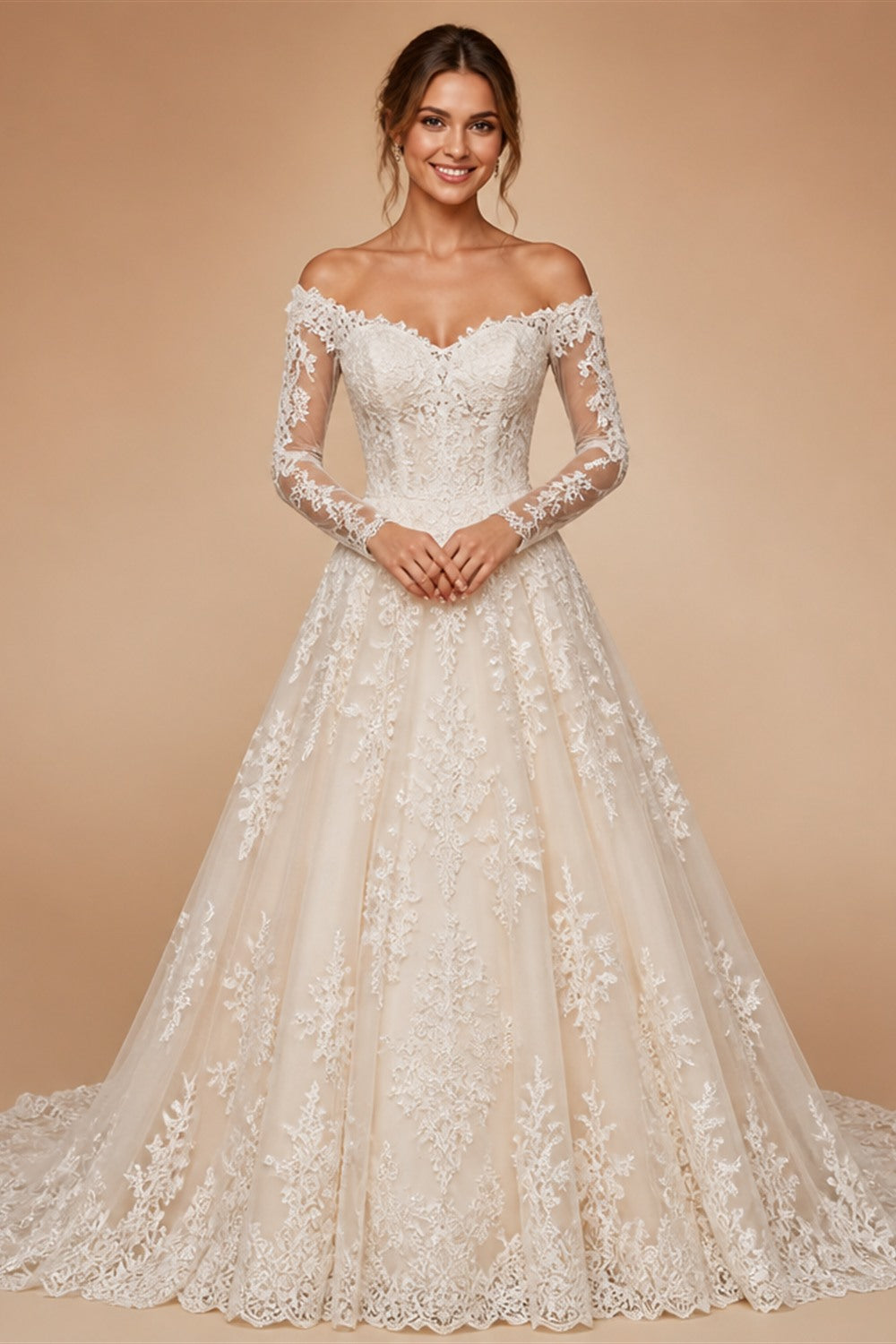 Roycebridal Ballgown Wedding Dress V-Neck Lace Cap Sleeve 2026 novias vestidos Illusion Bridal Gowns Chapel Train Customized