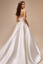 LelaAcra Sleeveless Satin A-Line Wedding Dress 2026 Sweetheart Backless Princess Bride Gown SM184 Plus Size Vestido De Noiva
