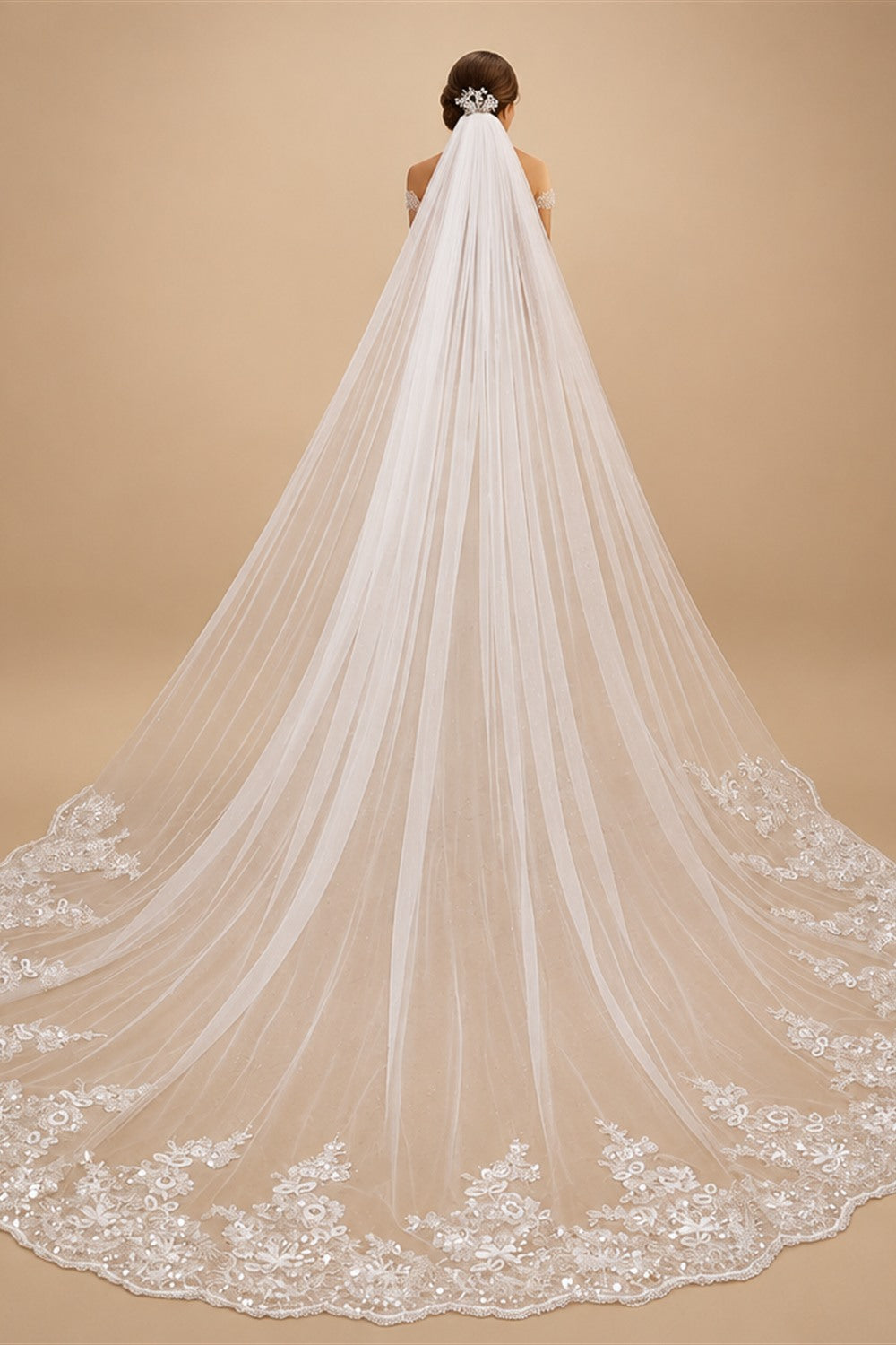 Wholesale white Ivory 3*3 Meter Cathedral wedding veils Lace Appliques Bridal veil