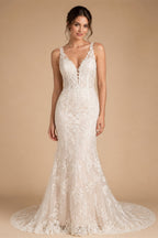 Boho Wedding Dress with slit Sexy Lace Appliques Backlesss Beach Bridals Dress Wedding Gowns Custom made vestido de novia