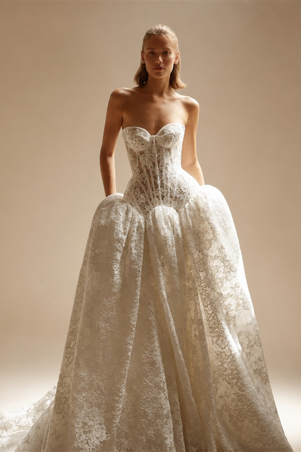 Bohemian Ivory Lace Strapless Ball Gown Wedding Dress ZP112