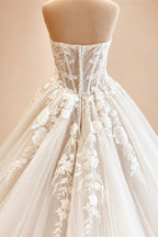 Custom Court Train Wedding Dress Featuring Tulle Lace Bodice Gown