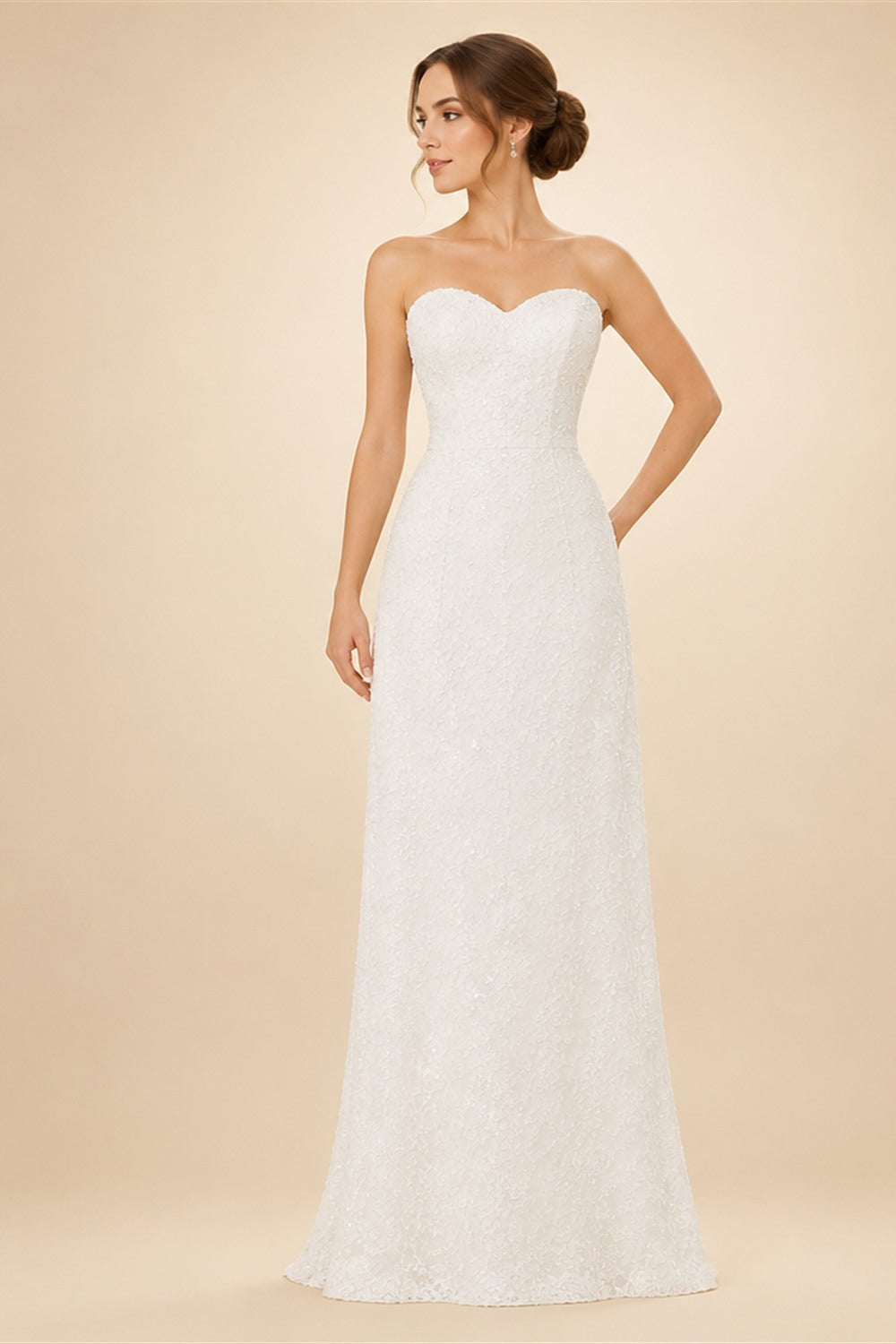Illusion Lace A Line Chiffon Beach Wedding Dress With Open Back
