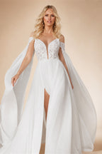 Beach Wedding Dresses Sexy V-Neck Spaghetti Straps High Side Slit Bride Dress 2025 Lace Appliques Beaded Ribbons Bridal Gown New