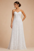 Elegant White Crepe Satin Spaghetti Strap A Line Wedding Dress