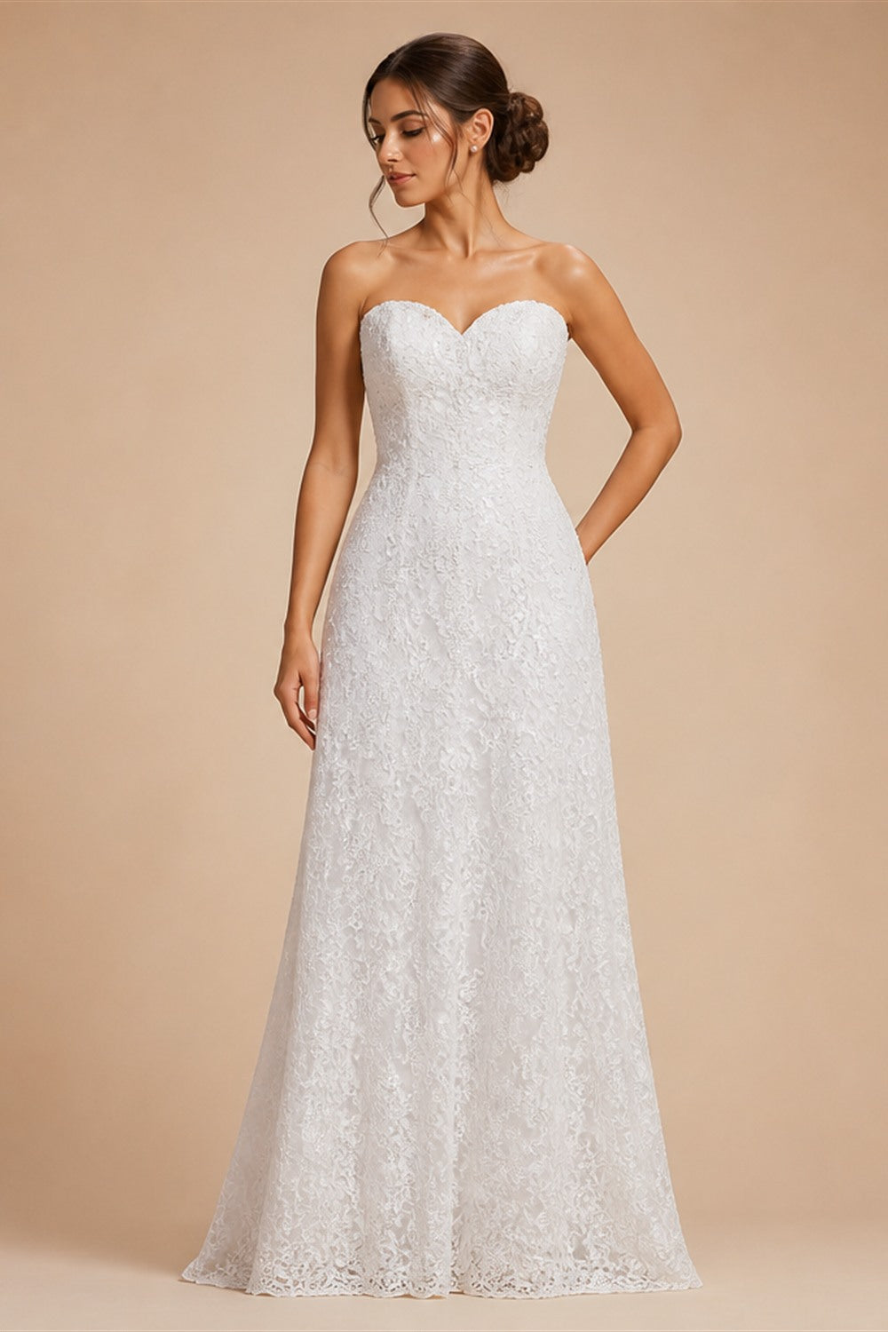 Elegant White Crepe Satin Spaghetti Strap A Line Wedding Dress