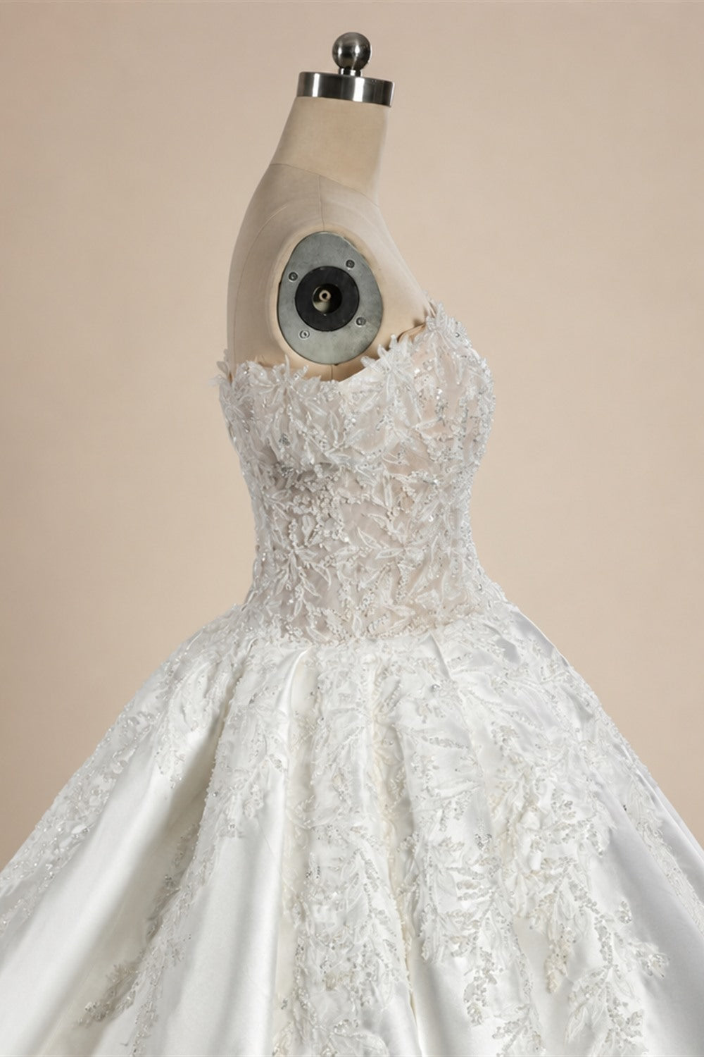 Luxury White Off-the-Shoulder Lace Satin Ball Gown Wedding Dress ZP069