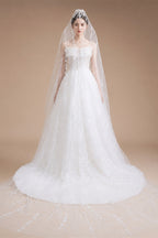 Luxury White Off-the-Shoulder Train Wedding Dress with Veil ZP153