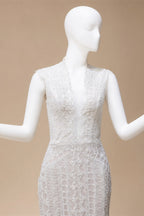 Elegant Ivory High Neck Sheer Lace Long Sleeves Mermaid Wedding Dress with Veil ZP085