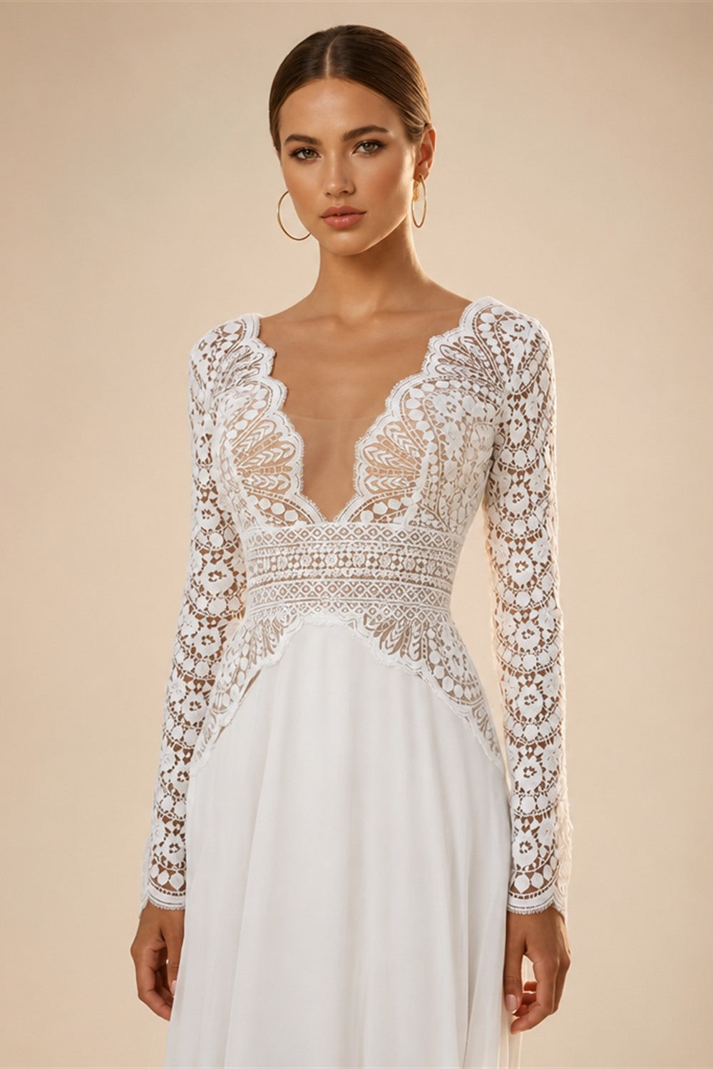 New Bride Dresses Customized Sexy ong Sleeves Bohemian Lace Bridal Gowns Backless Summer Chiffon Mariage Boho Wedding Dress