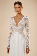 New Bride Dresses Customized Sexy ong Sleeves Bohemian Lace Bridal Gowns Backless Summer Chiffon Mariage Boho Wedding Dress