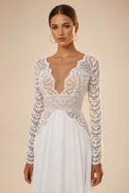 New Bride Dresses Customized Sexy ong Sleeves Bohemian Lace Bridal Gowns Backless Summer Chiffon Mariage Boho Wedding Dress