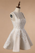 Romantic Champagne Sleeveless A-Line Short Wedding Dress with Deep V Back ZP046