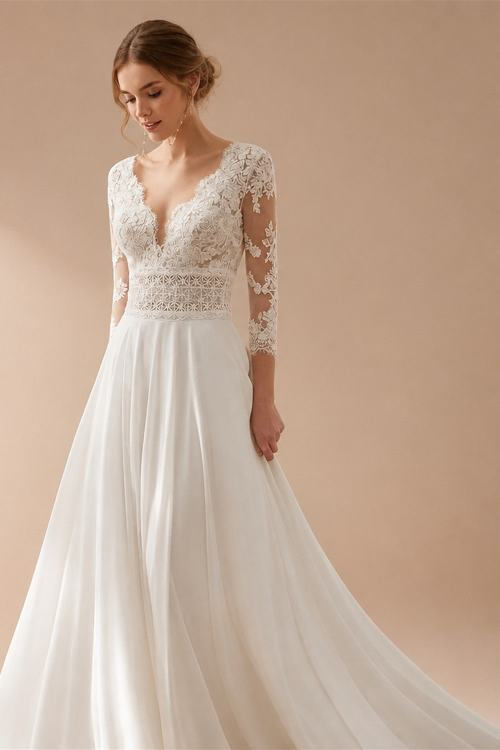 Latest Summer Boho Wedding Dresses Lace Beach Bridal Gowns 2024 Bride Dress V Neckline Wedding Gowns 3/4 Sleeves Illusion Back