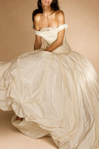 Elegant Ivory Strapless Ruched Satin Ball Gown Wedding Dress ZP070