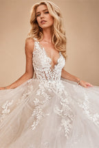 Custom A Line Backless Wedding Dress Featuring Beaded Lace Tulle