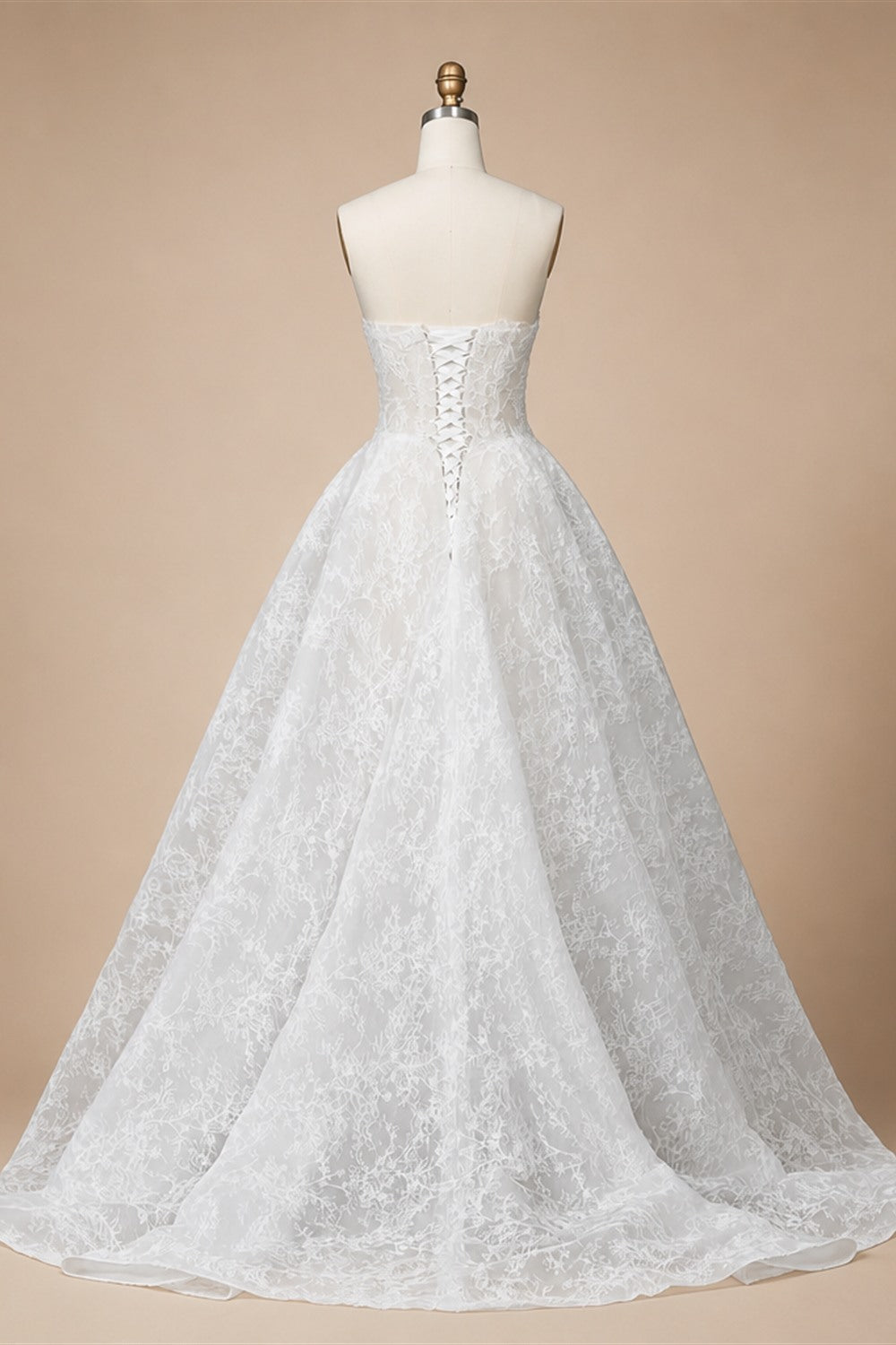 White Corset Strapless Lace Applique Tulle Bridal Ball Gown Wedding Dress ZP008