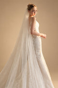 V393 One layer Bridal Veil - White Long Train Wedding Tulle Headpiece for Brides With Comb