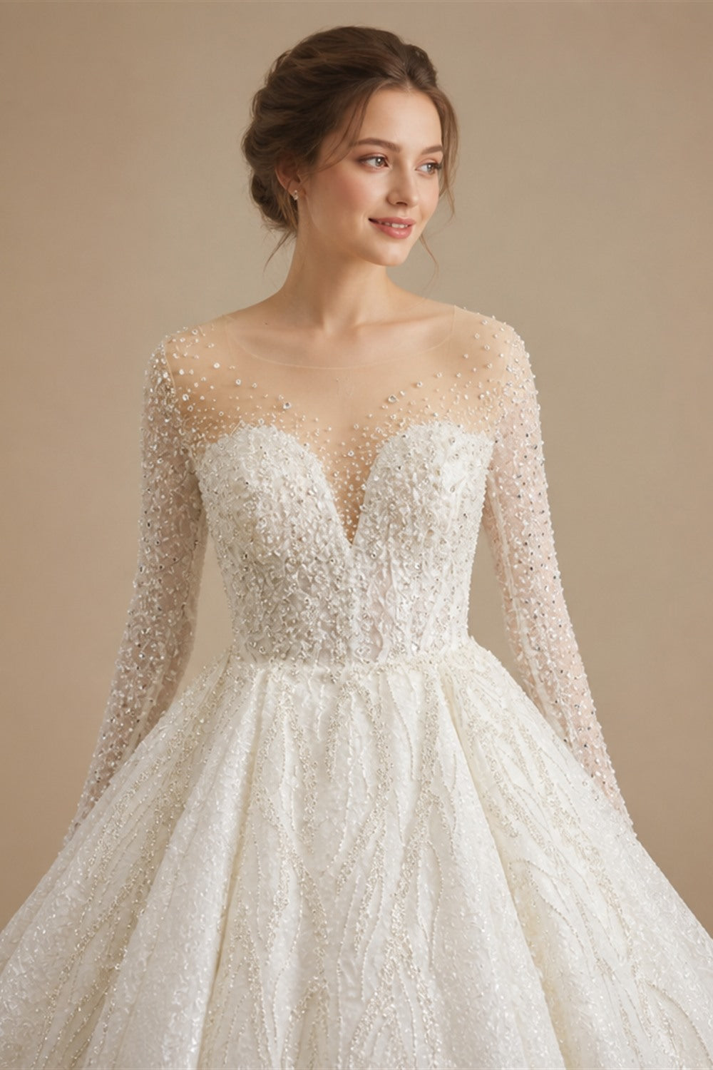 Ashley Carol Luxury Wedding Dresses For Women Real Photos Long Sleeve Princess Sparkling Beaded Bridal Dress Vestidos De Novia
