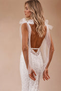 Customized Sexy Backless V Neck Spaghetti Straps Lace Mermaid Wedding Dresses Beaded Court Train Trumpet Vintage Bridal Gown