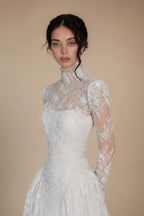 Classic Ivory Lace High Neck Long Sleeve A-Line Wedding Dress with Veil ZP107