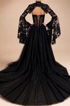 Black Luxury Gothic  Wedding Dress Sheer Lace Ball Gown  ZP029