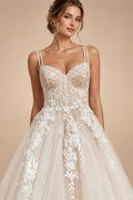 Princess Lace Wedding Dress Bridal Robe 2024 Vestido Spaghetti Straps Chapel Train Champagne Tulle Wedding Gown (ZD02147)