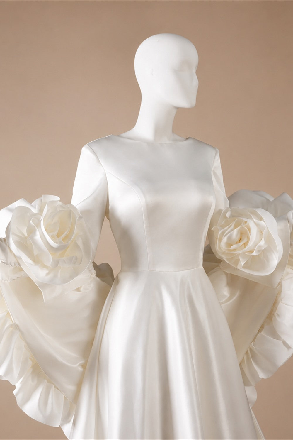 Ivory  Romantic A-Line Satin Wedding Dress 3D Rose Floral With Veil  ZP033