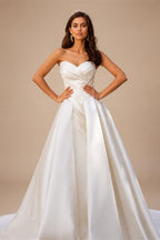 LelaAcra Sleeveless Satin A-Line Wedding Dress 2026 Sweetheart Backless Princess Bride Gown SM184 Plus Size Vestido De Noiva
