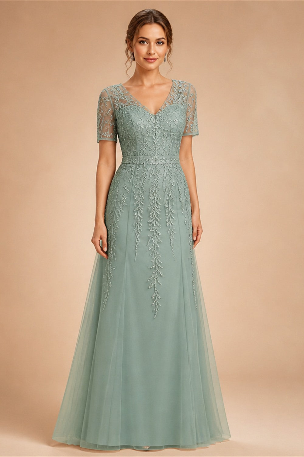 Luxury Custom A Line Wedding Dress Long Sleeve Lace Applique Chapel Train