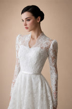 Elegant Printed Lace High Neck Wedding Dress with Train ZP171