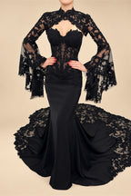 Black Luxury Gothic  Wedding Dress Sheer Lace Mermaid  ZP200