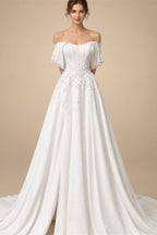 Custom Made Plus Size Strapless Wedding Gown With Lace Appliques