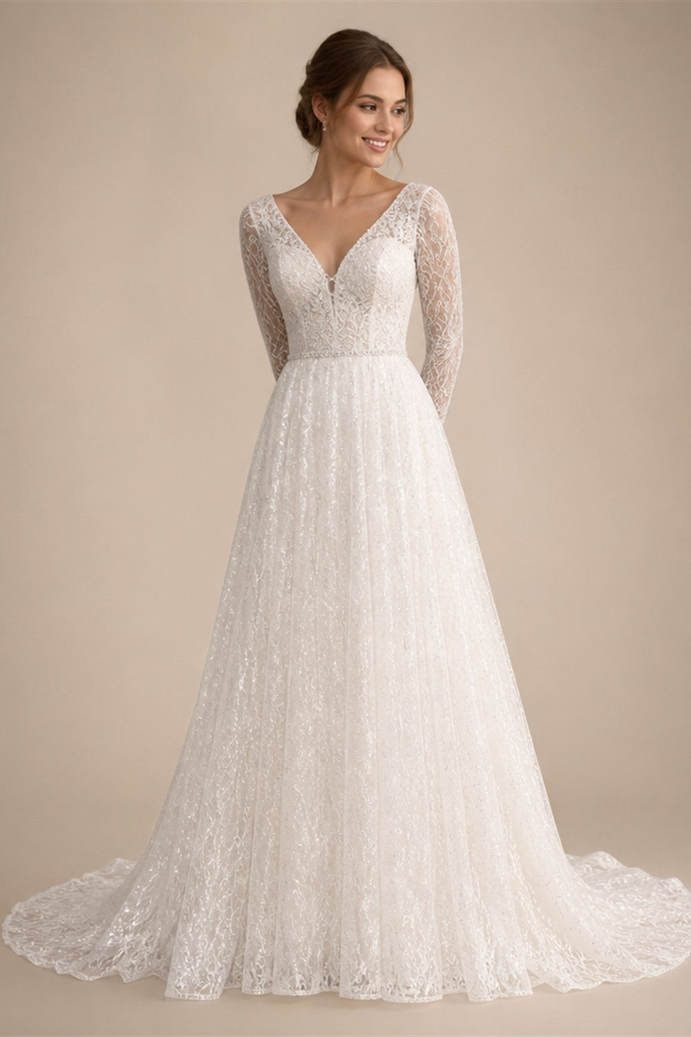 Sevintage Full Lace Ivory Wedding Dresses High Collar Long Sleeves Bridal Gowns Floor Length A-Line Wedding Gowns 2025 Customize