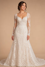 Custom Made Mermaid Wedding Dress With Detachable Lace Full Sleeves