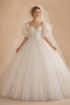 ANGEL Boho A-Line Lace Wedding Dresses Customized For Woman Long Puff Sleeves Tulle Bridal Gowns Applique Bride Dress Plus Size