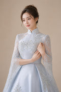 Aedmgh A-Line Boho Wedding Dresses O-Neck Long Sleeve Vestido De Novia Lace Appliques Pearls Sequined Custom Made Bridal Gown