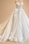 Custom Court Train Wedding Dress Featuring Tulle Lace Bodice Gown